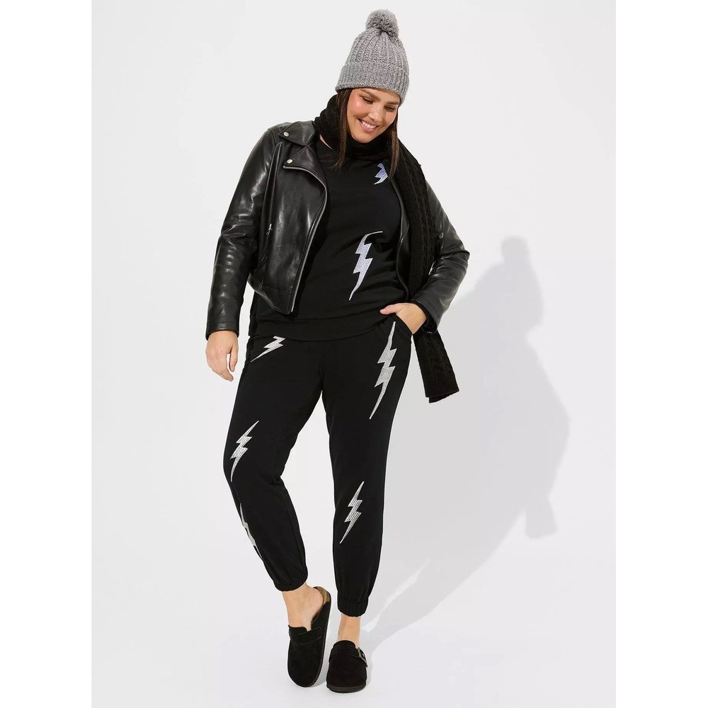 Torrid Jogger Pants Womens 2X Black Good Lightning Bolt Glitter Fleece Lounge